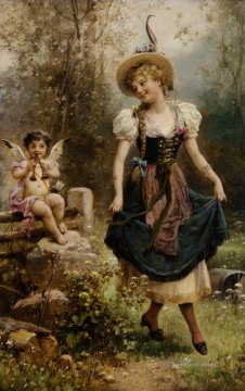 花の天使と踊る少女 ハンス・ザツカ Oil Paintings